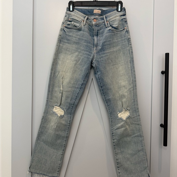MOTHER Denim - MOTHER Light Blue Distressed Straight-Leg Jeans